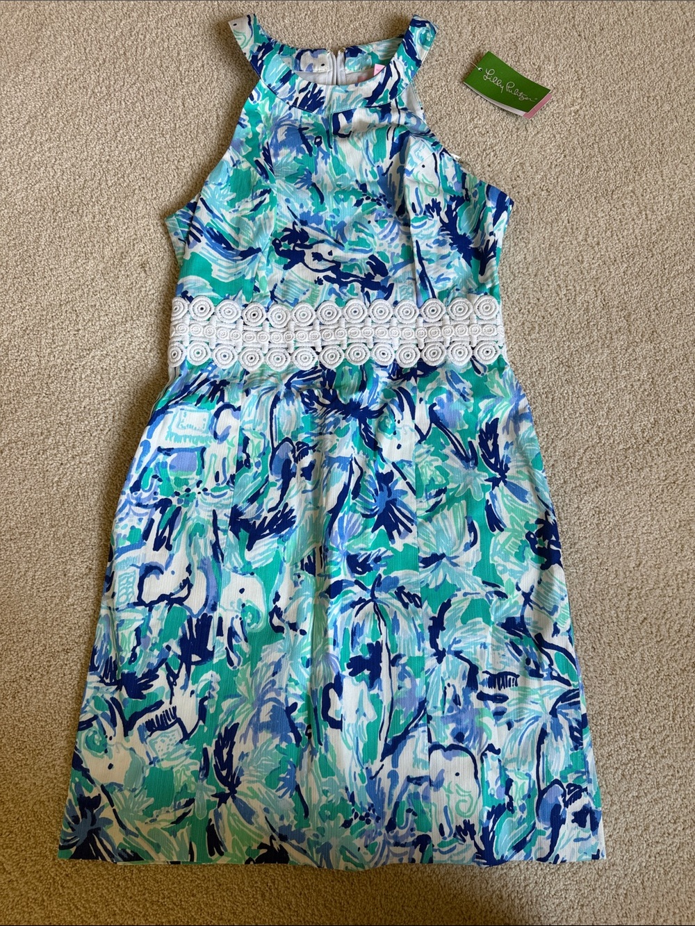 Lilly Pulitzer Ashlyn shift Blue Aqua & White Halter Sundress